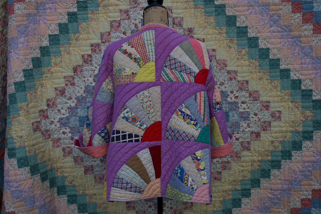 Purple Fan Vintage Quilt Duster
