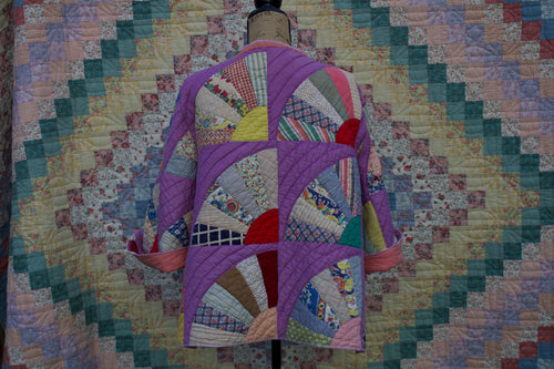Purple Fan Vintage Quilt Duster