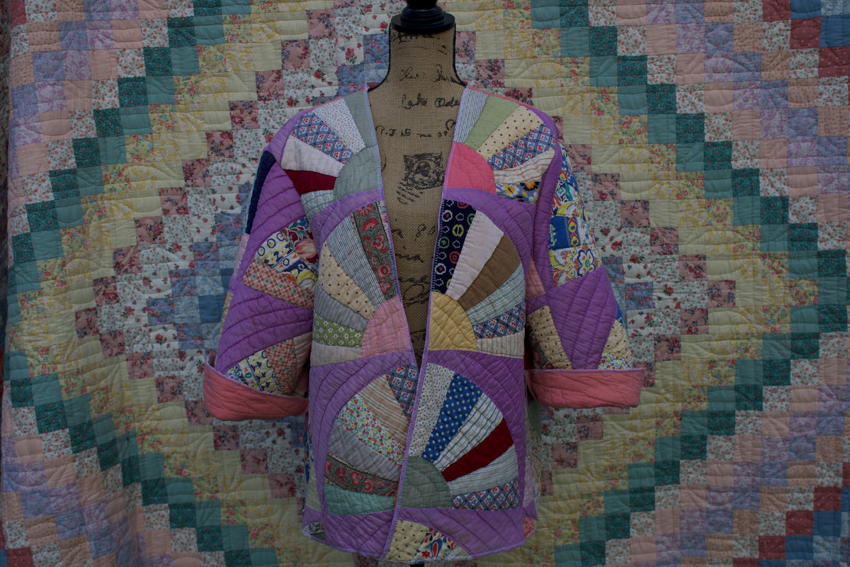 Purple Fan Vintage Quilt Duster